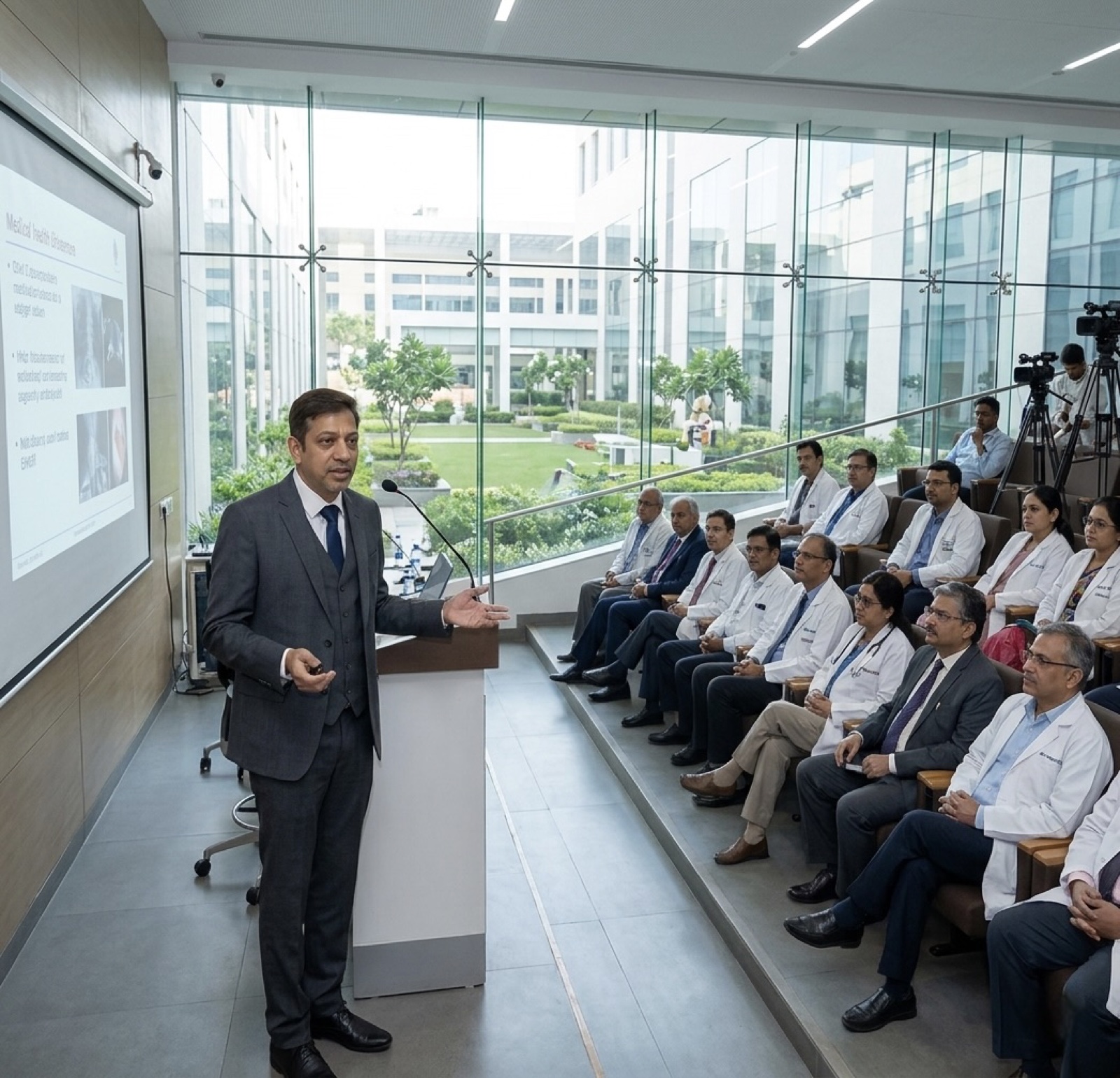 Dr. Anshul Bhatnagar addressing a gathering of physicians